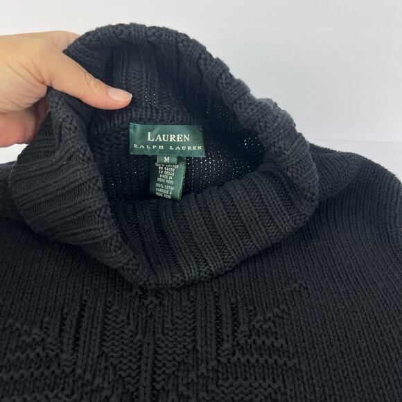 Lauren Ralph Lauren M Chunky Cotton Black Snowflake Turtleneck Knit Sweater - Picture 7 of 10
